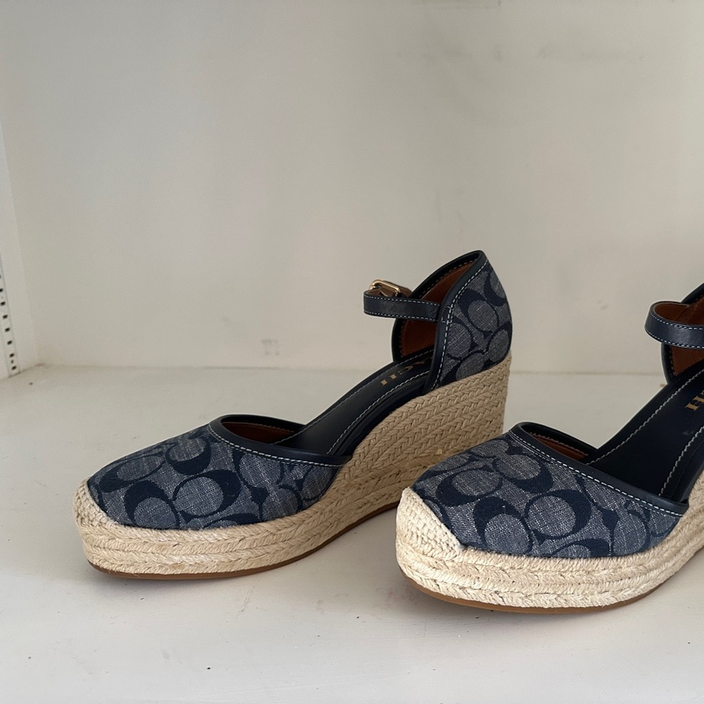 COACH Raine espadrille denim sandals. Size 8. Like new.